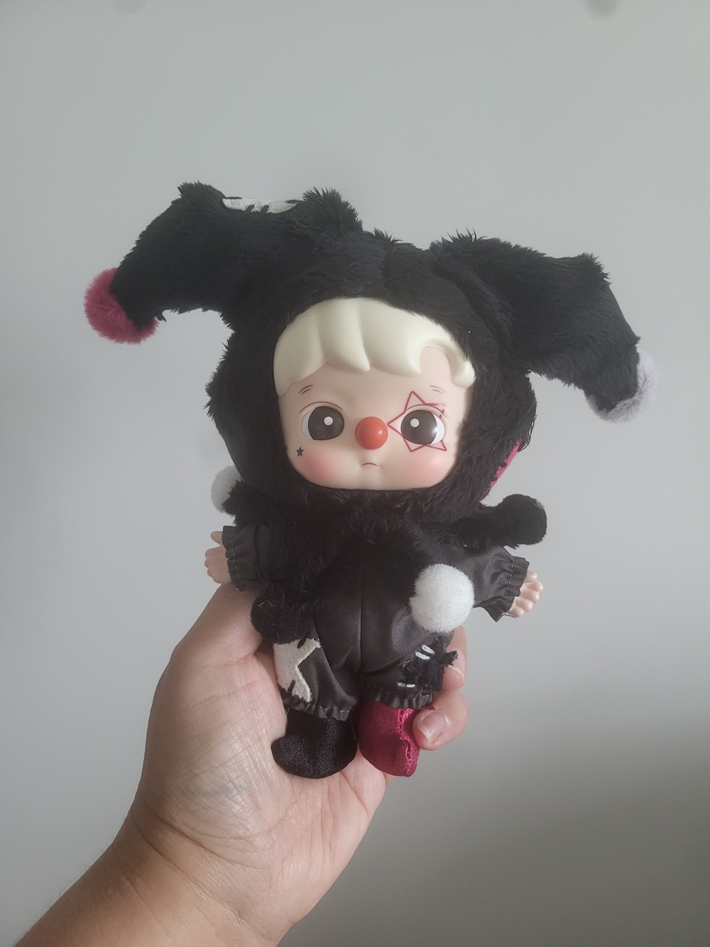 Cute Jester Plush Doll in Black and Pink - Soft Collectible Toy